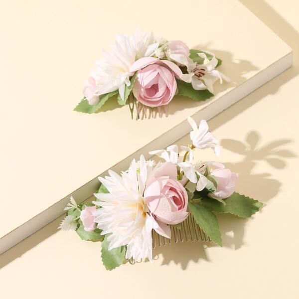 

2pcs Toddler Girls Flower Decor Hair Pin, Multicolor