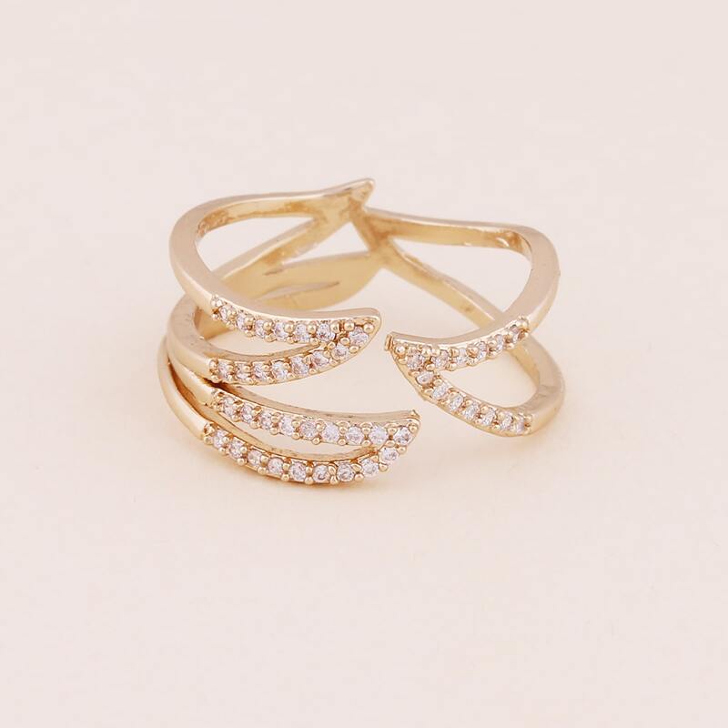 

1pc Rhinestone Engraved Cuff Ring, Gold