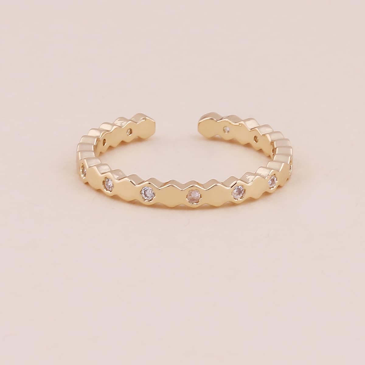 

1pc Rhinestone Engraved Cuff Ring, Gold