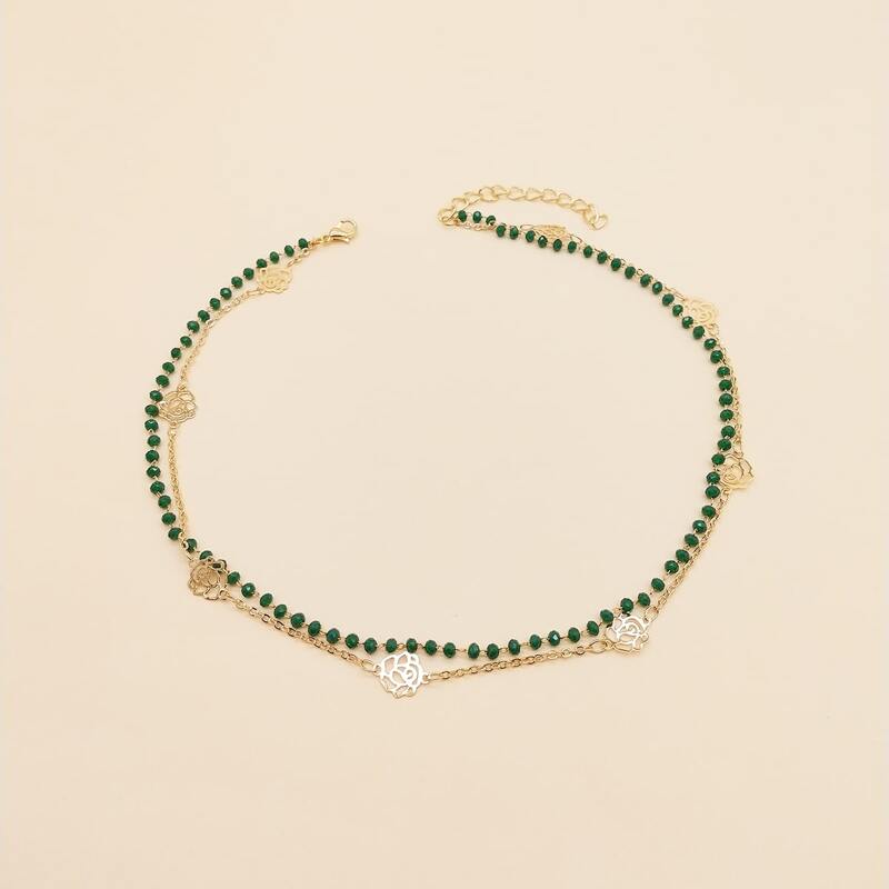 

1pc Flower Decor Layered Necklace, Multicolor