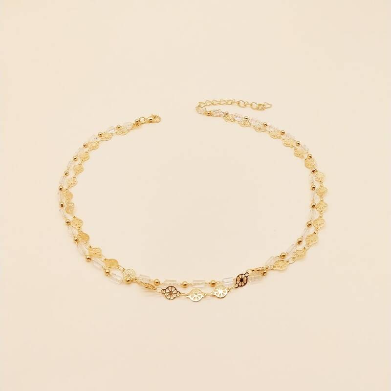 

1pc Crystal Layered Necklace, Gold