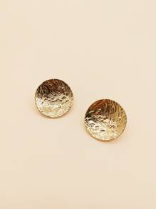 1對紋理圓形耳釘 - 金黃色 - 查看 3