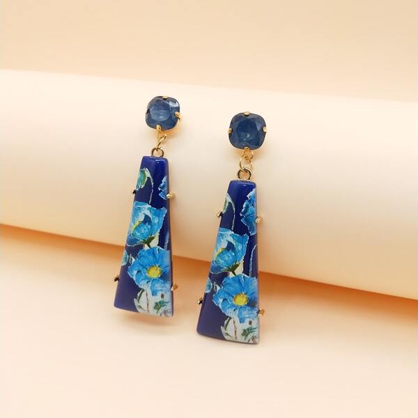 

1pair Flower Pattern Drop Earrings, Blue