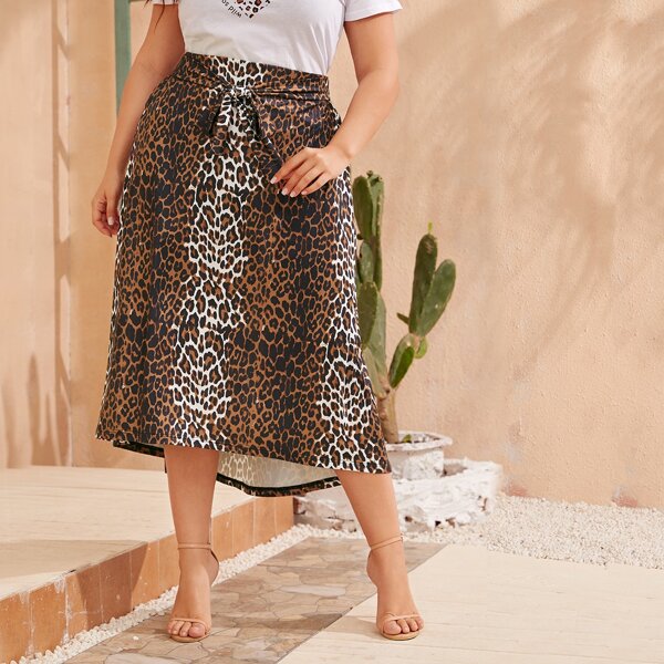 

Plus Leopard Tie Front High Low Skirt, Multicolor