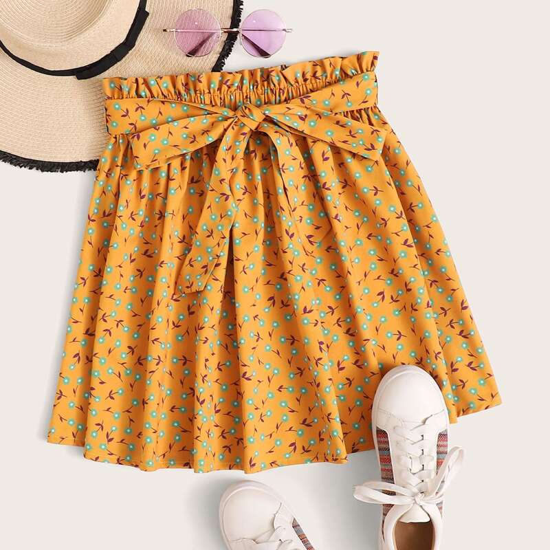 

Paperbag Waist Ditsy Floral Skirt, Yellow