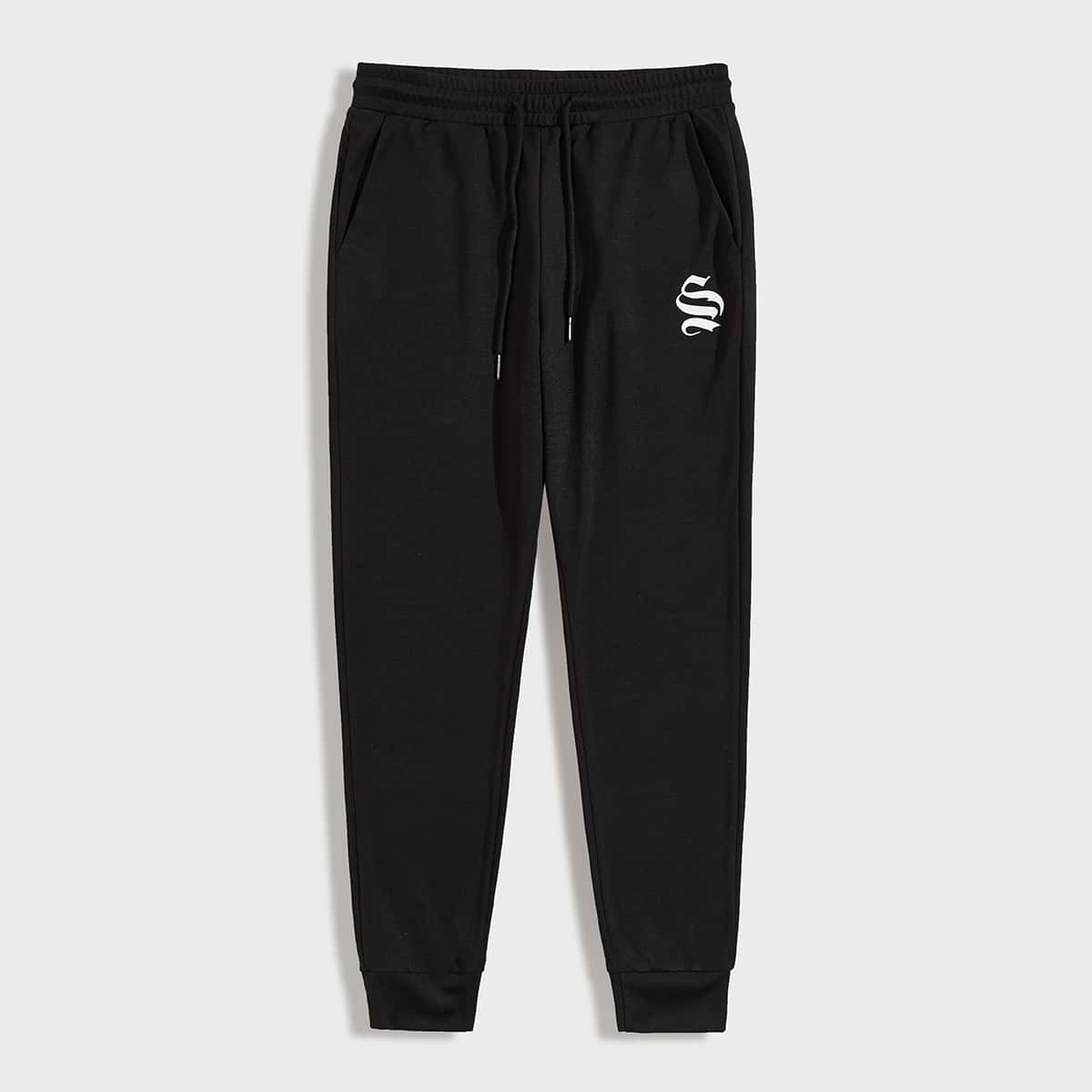 

Guys Graphic Print Slant Pocket Pants, Black