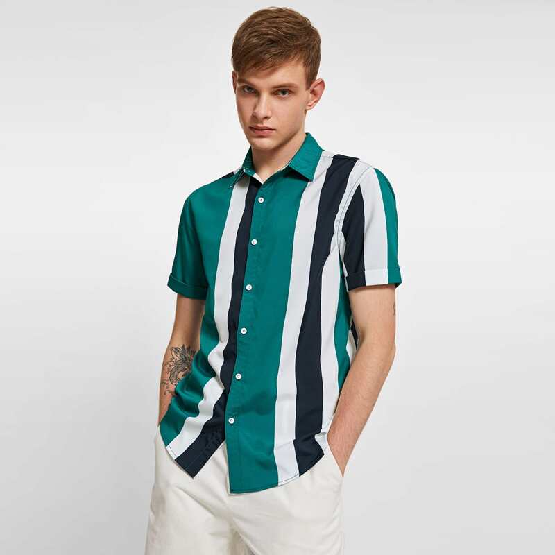 

Guys Colorblock Striped Shirt, Multicolor