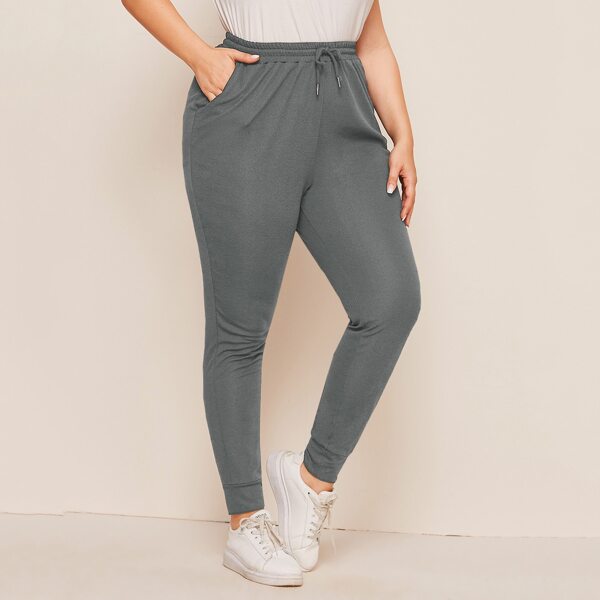 

Plus Drawstring Waist Solid Pants, Grey