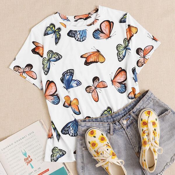 

Butterfly Print Top, White