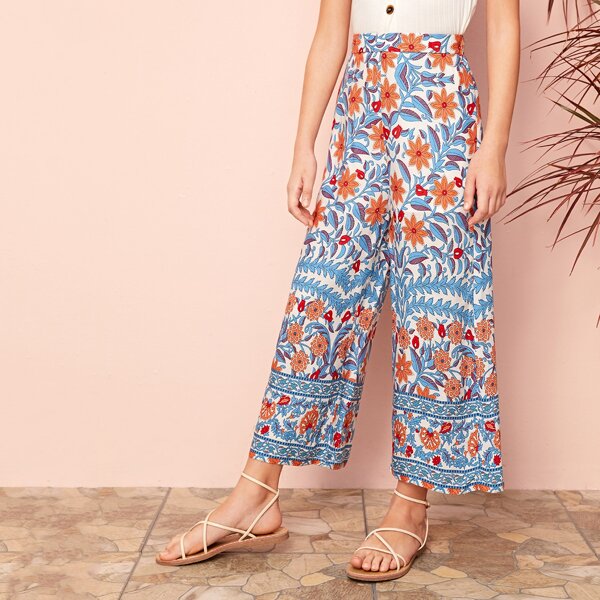 

Girls Tribal Print Wide Leg Pants, Multicolor