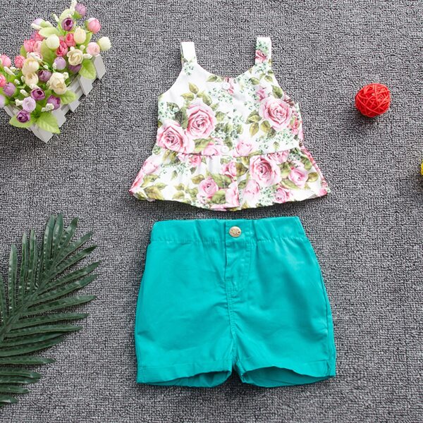 

Toddler Girls Floral Print Ruffle Hem Cami Top & Shorts, Multicolor