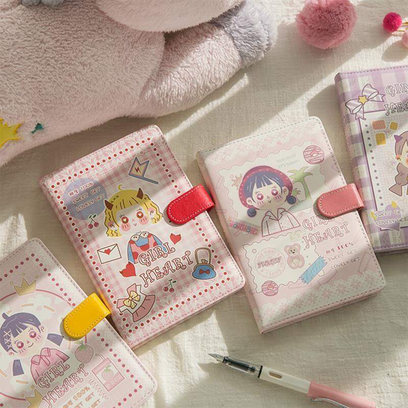 

1pack Girl Print Cover Random Notebook With Magnetic Buckle, Multicolor