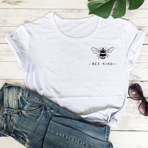 

Bee & Slogan Graphic Short Sleeve Tee, White