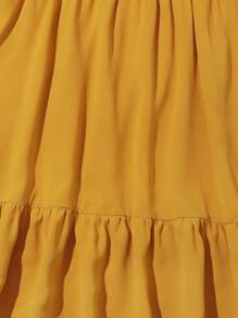 Vestido con tira con nudo bajo fruncido de cuello cruzado - Amarillo - Ver 4