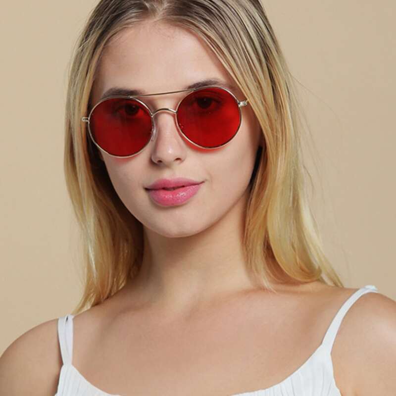 

Top Bar Round Frame Sunglasses, Red