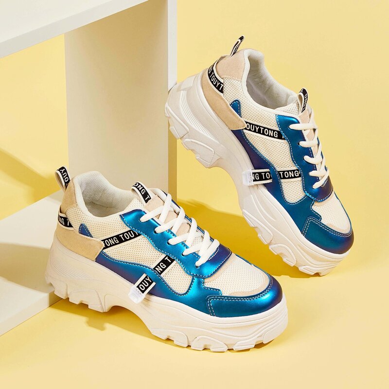 

Letter Tap Decor Chunky Sneakers, Blue