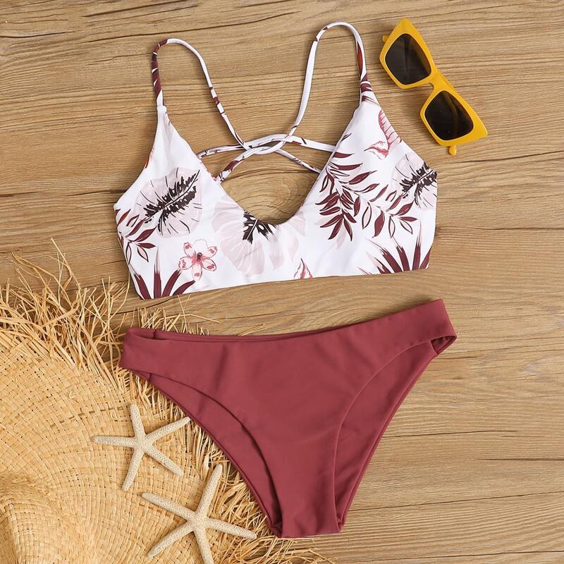 

Tropical Tie Back Bikini Swimsuit, Multicolor