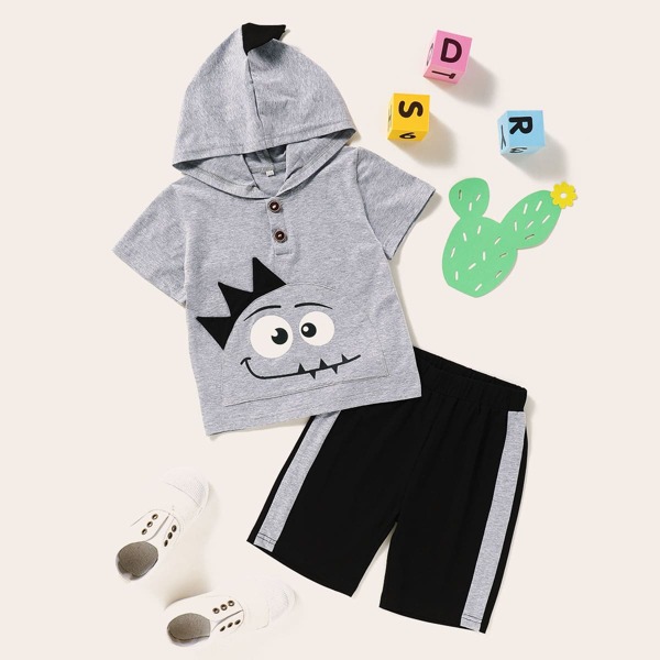 

Toddler Boys Cartoon Hoodie & Side Panel Shorts, Multicolor