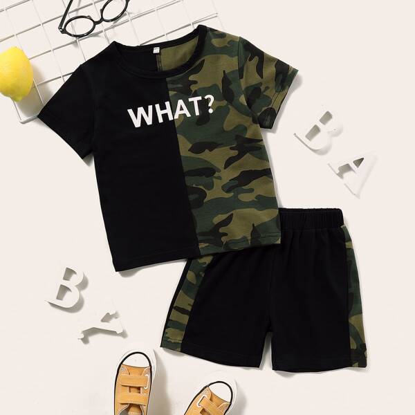 

Toddler Boys Camo Colorblock Letter Graphic Tee & Shorts, Multicolor