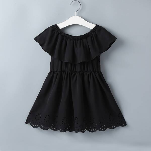 

Toddler Girls Solid Scallop Trim Dress, Black