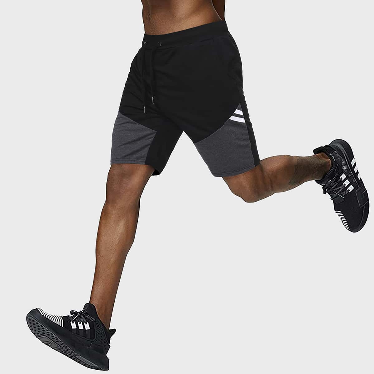 

Guys Contrast Panel Drawstring Waist Shorts, Black