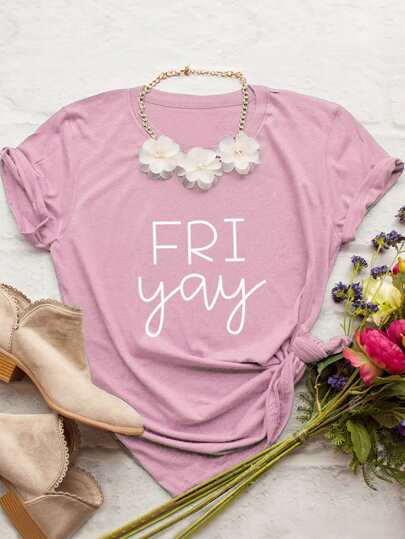 Letter Graphic Short Sleeve Tee Without Necklace