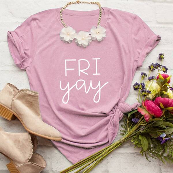 

Letter Graphic Short Sleeve Tee Without Necklace, Pink