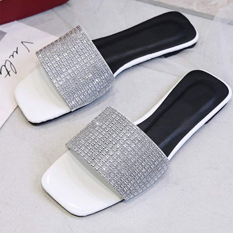 

Rhinestone Decor Open Toe Sliders, Silver