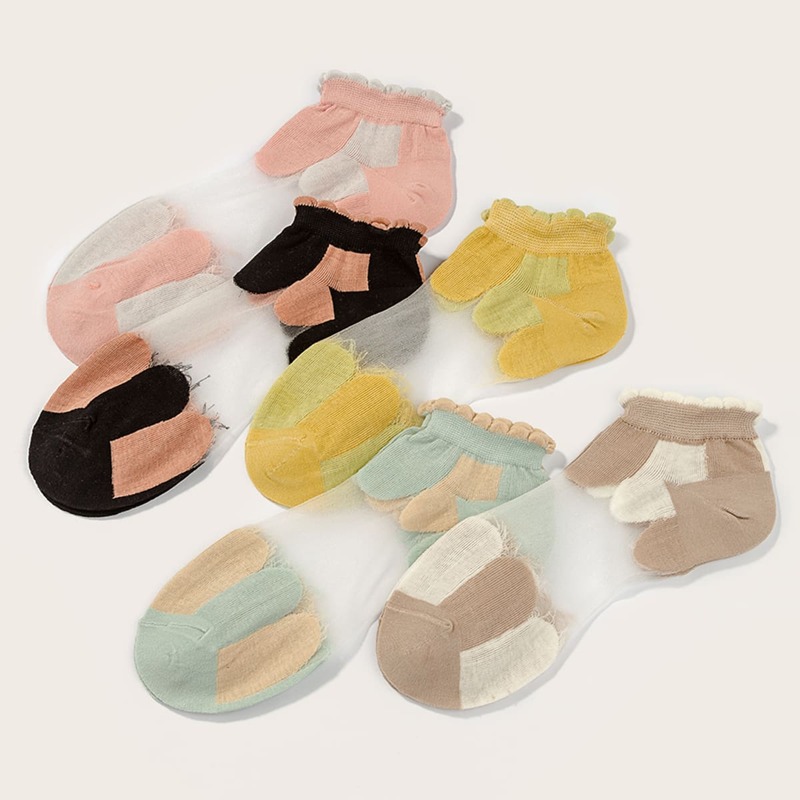 

5pairs Color Block Contrast Mesh Socks, Multicolor