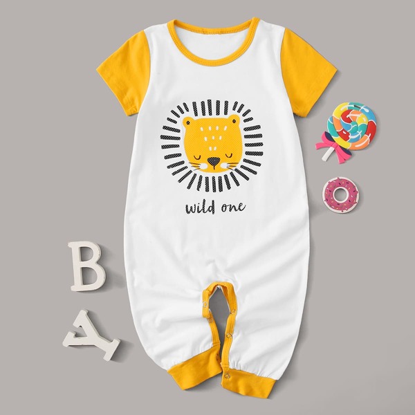 

Baby Boy Cartoon & Letter Graphic Jumpsuit, Multicolor