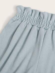 羅紋針織單肩短版上衣和紙袋腰短褲 - 藍色 - 查看 5