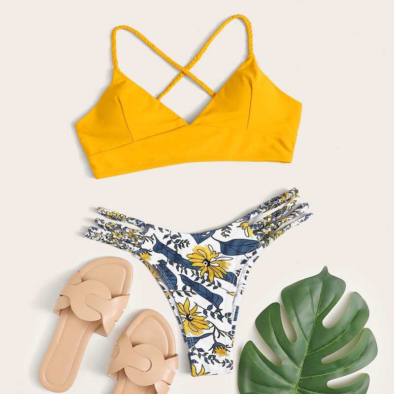 

Floral Ladder Cut-out Bikini Swimsuit, Multicolor