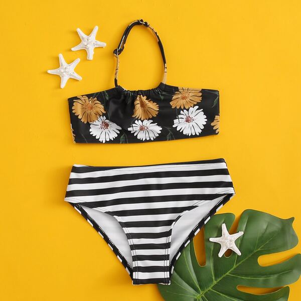 

Toddler Girls Floral & Striped Print Bikini Swimsuit, Multicolor