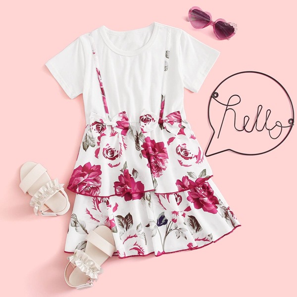

Toddler Girls Floral Print Bow Front Flounce Dress, Multicolor