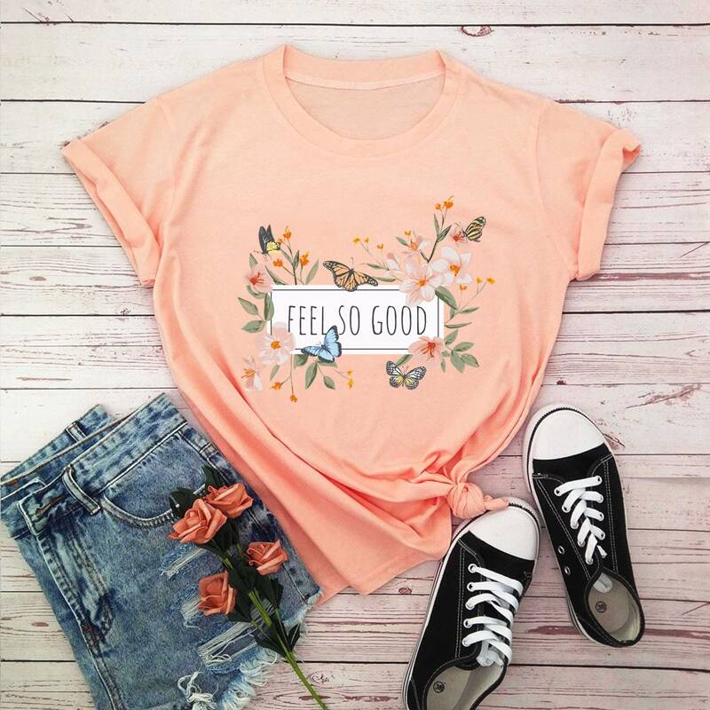

Slogan & Flower Graphic Pink Tee