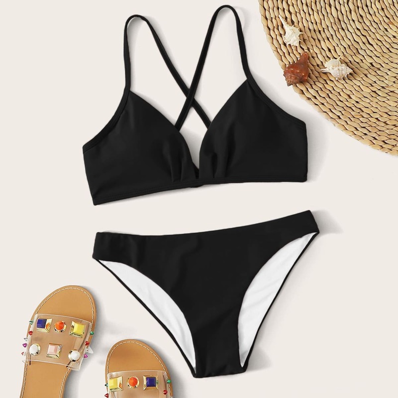 

Criss Cross Tie Back Bikini Swimsuit, Black