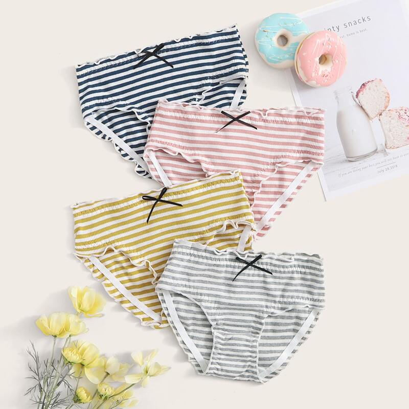 

4pack Striped Lettuce Trim Panty Set, Multicolor