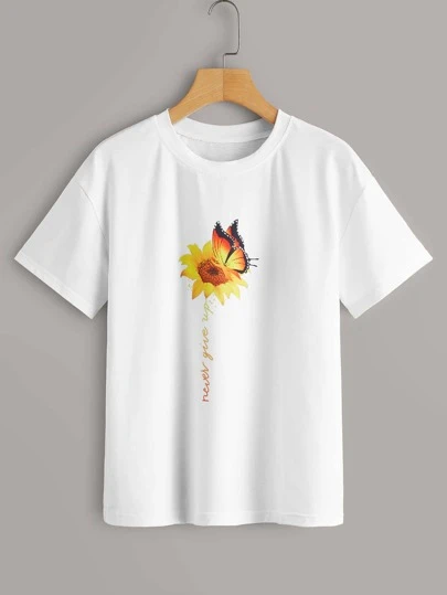 Liguero Estampado Mariposa Girasol Con Dobladillo Irregular Liguero Estampado Mariposa Girasol Con Dobladillo Irregular