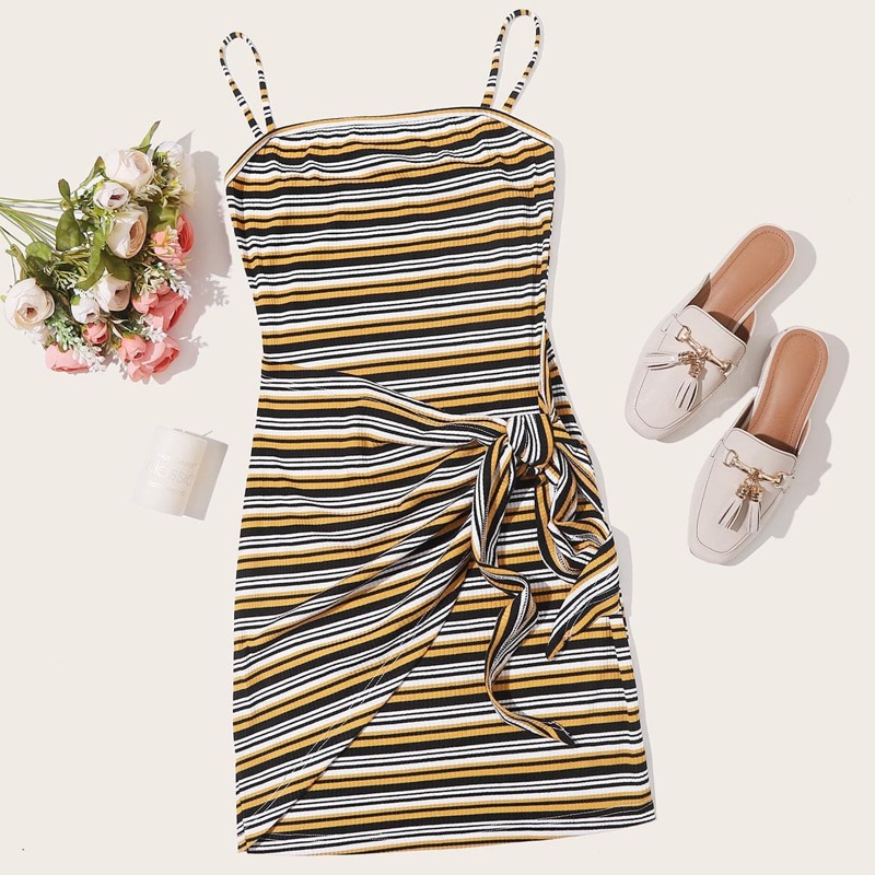 

Self Tie Striped Cami Dress, Multicolor