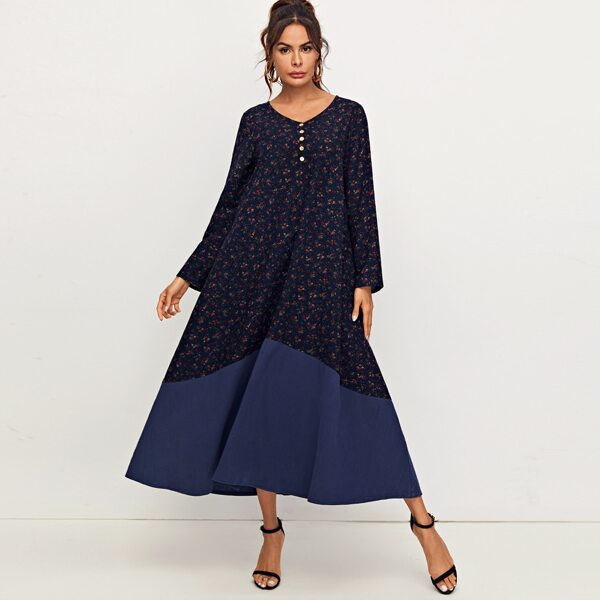 

Ditsy Floral Spliced A-line Dress, Multicolor