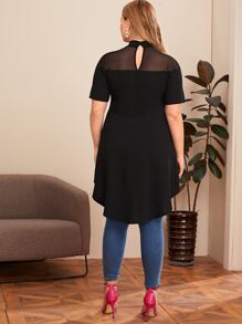 SHEIN Privé Top peplum asimétrico de malla fina de espalda con abertura de ojo - grande - Negro - Ver 2