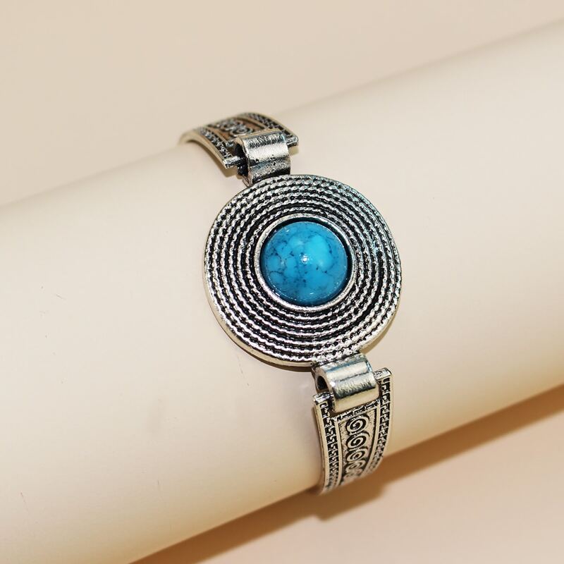 

1pc Round Turquoise Decor Bracelet, Silver