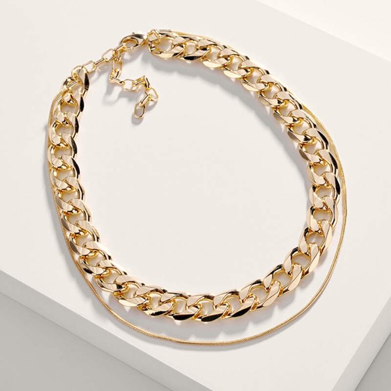 

1pc Layered Chain Necklace, Gold
