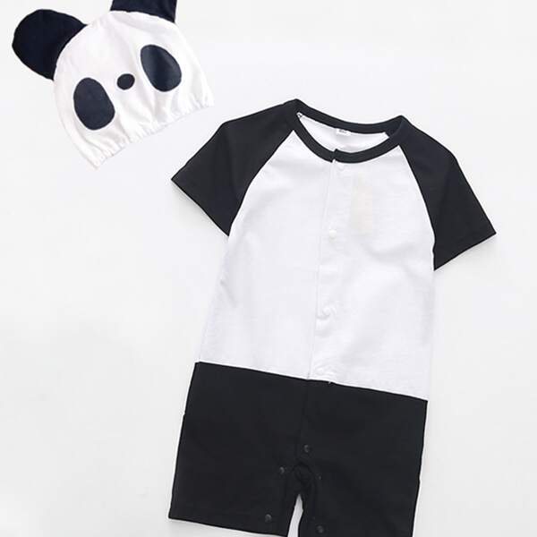 

Baby Boy Two Tone Romper & Hat, Black and white