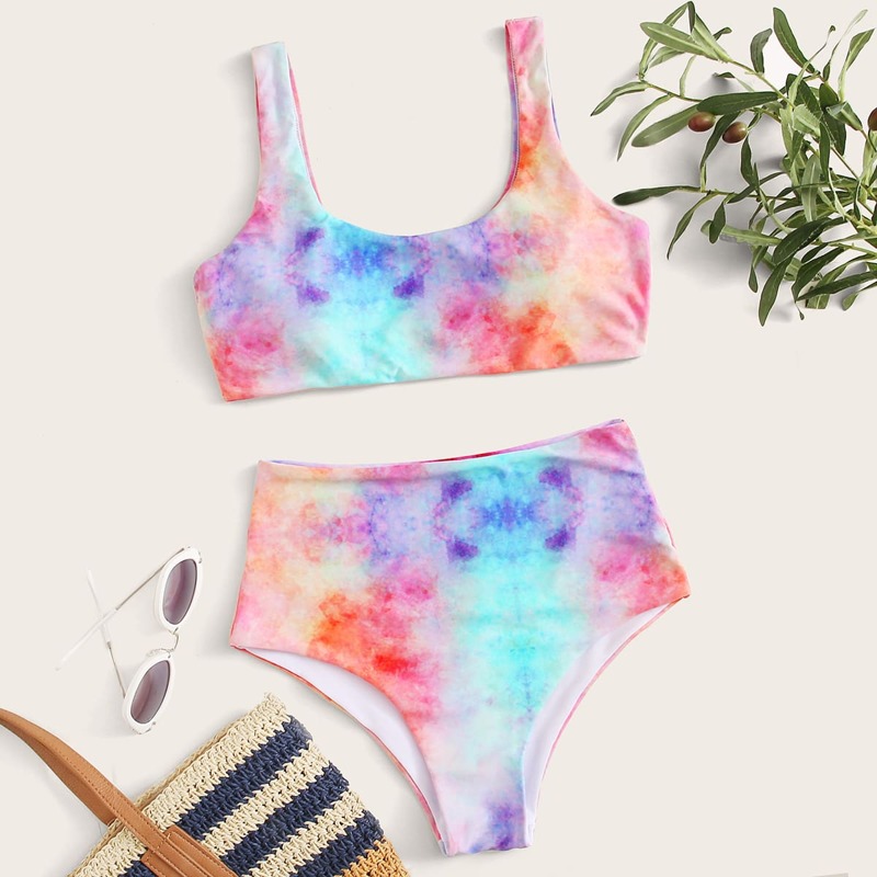 

Tie Dye High Waist Bikini Swimsuit, Multicolor