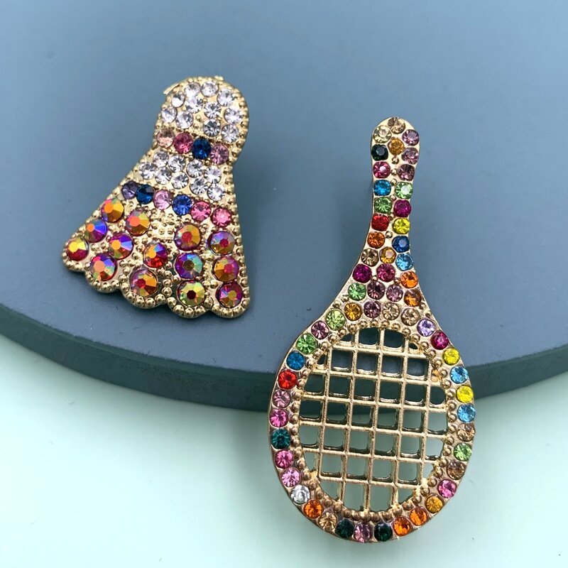 

1pair Rhinestone Engraved Badminton Design Stud Earrings, Multicolor