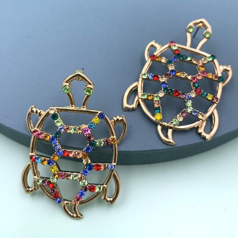 

1pair Colorful Rhinestone Engraved Tortoise Design Earrings, Multicolor