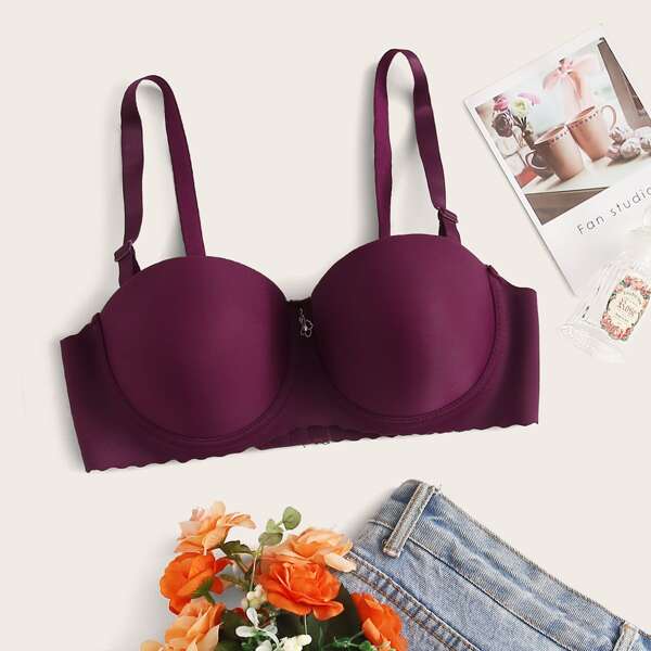 

Scallop Trim Underwire Bra, Burgundy