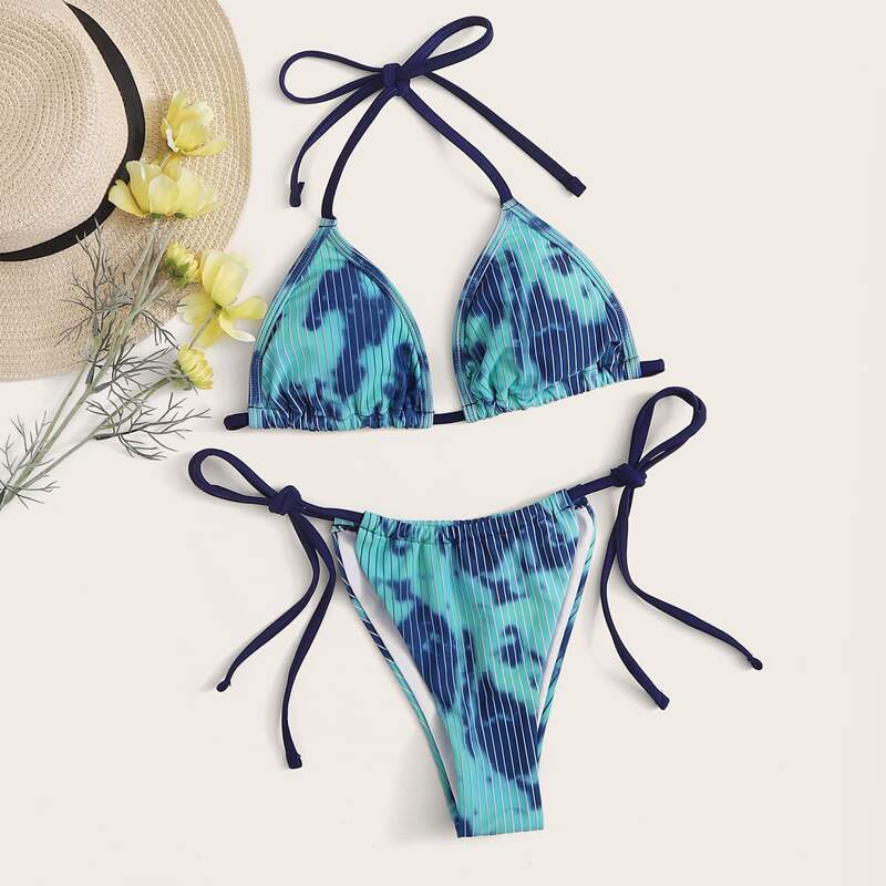 

Tie Dye Triangle Tie Side Bikini Swimsuit, Multicolor