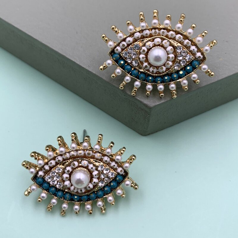 

1pair Rhinestone Engraved Eye Design Stud Earrings, Multicolor